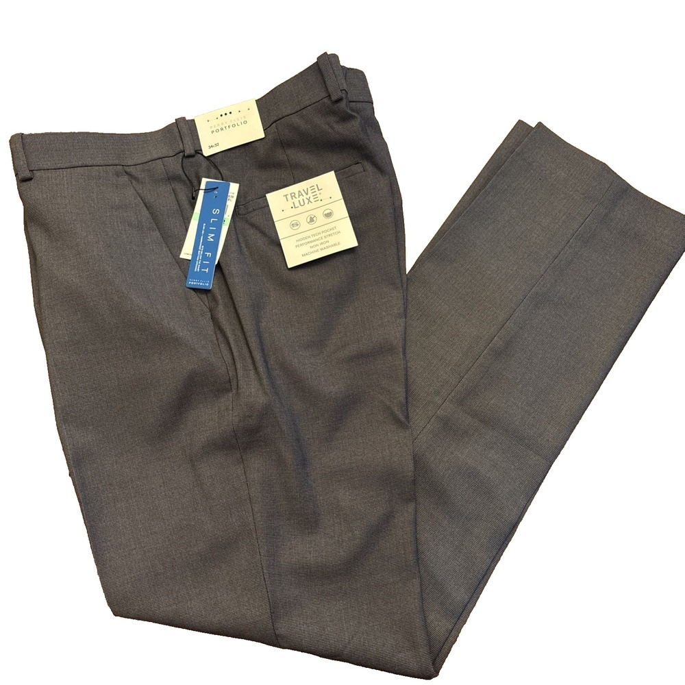 Perry Ellis Men's Travel Luxe BLK Minimalist Slim Fit Dress Pants Trousers 34x32
